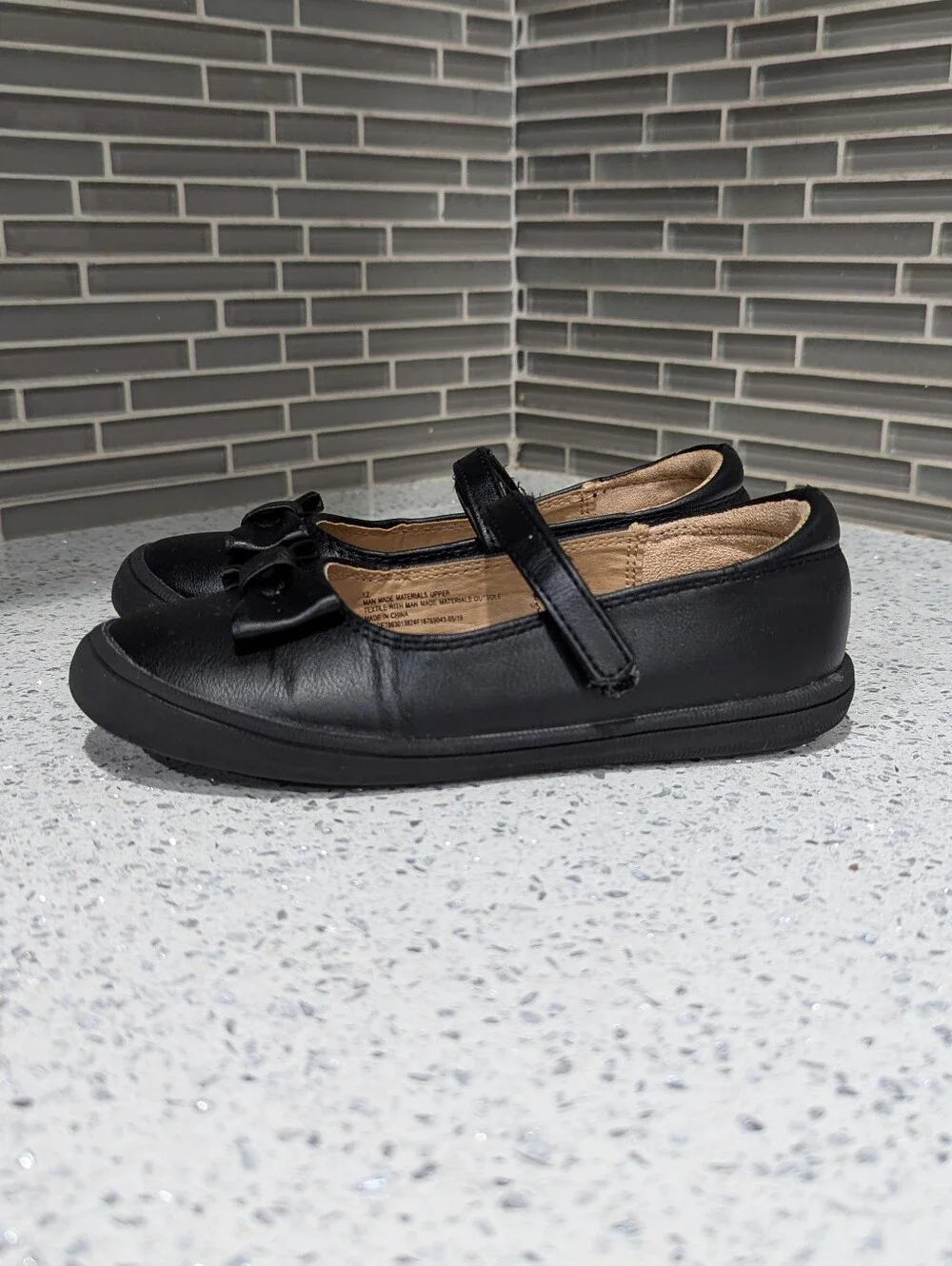 Cat & Jack Kids Black Bow Mary Jane Mj Ballet Flat Shoes Fall Church Girls Sz 12